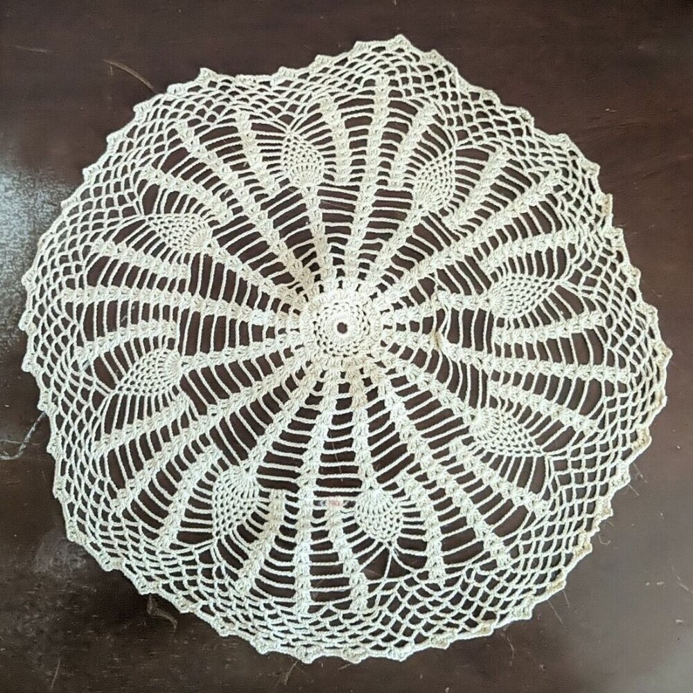 Handmade Doily Hand Crochet Flower Buds Beige Cotton Thread Vintage 12"